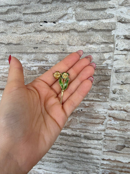 Spilla in argento 925 dorato con rose smaltate filigranate