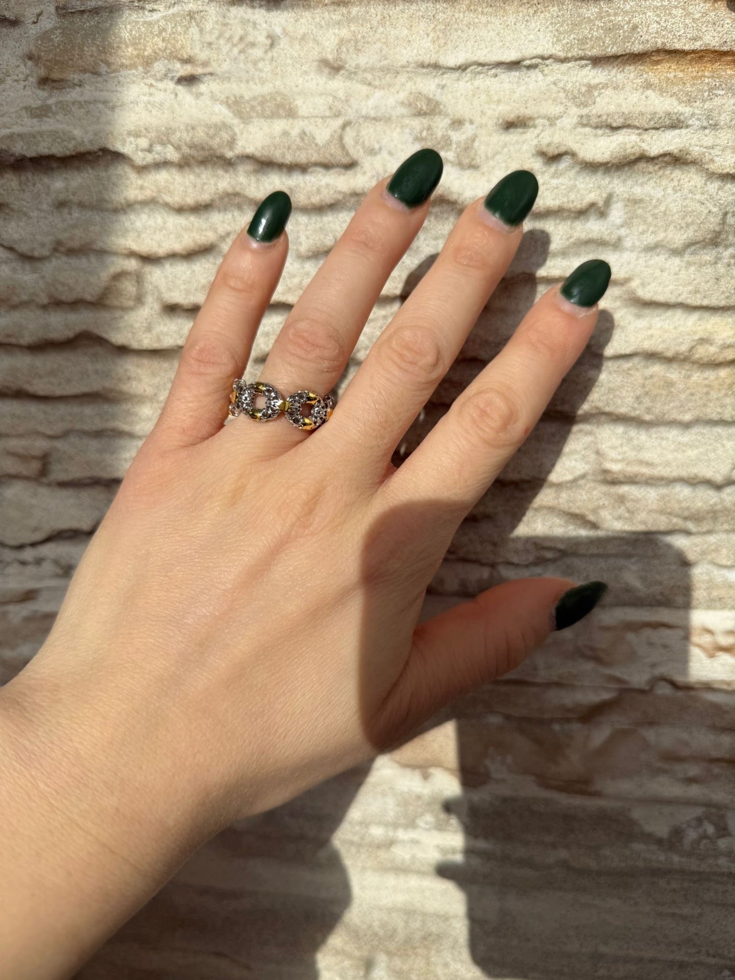 Anello Catena Groumette Traforata Argento 925 e Oro | Misura 18-19 | Pezzo Unico