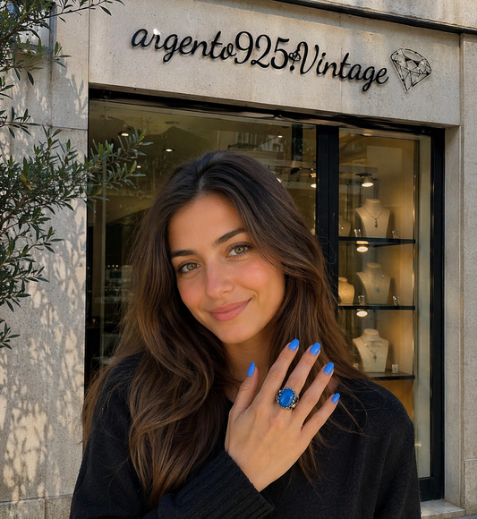 Anello Agata Blu in Argento 925