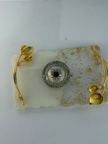 Spilla in argento 925 arte decò con pietra rossa – Pezzo unico