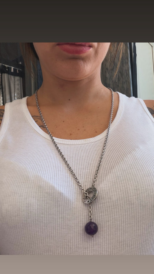 Collana saliscendi in argento 925 con ametista viola – Artigianale Made in Italy