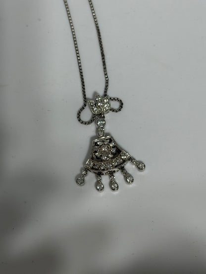 Collana in Argento 925 con Ciondolo Art Déco Stile Liberty e Fiore con Pietre Bianche