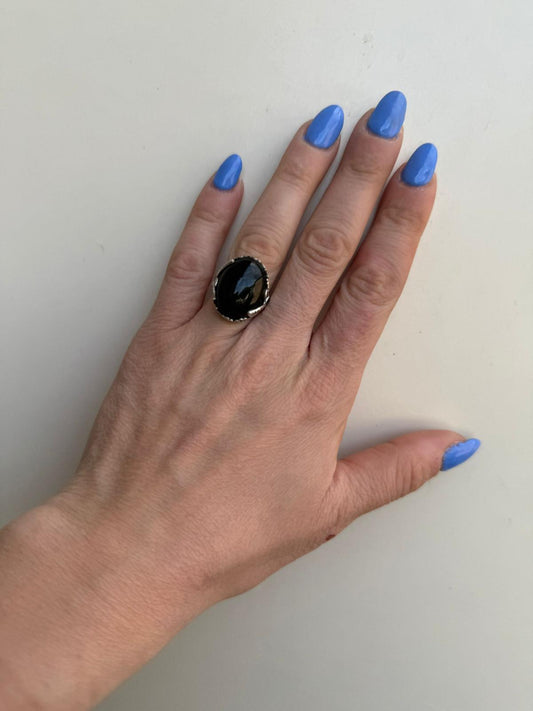 Anello Argento 925 Onice Nero Ovale | Misura 15 | Pezzo Unico