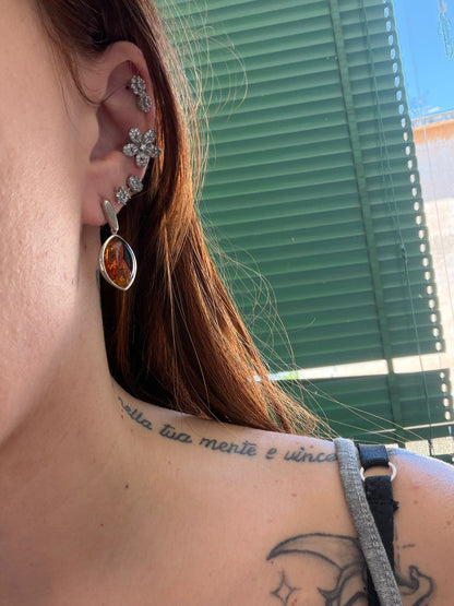 Orecchini a Goccia in Argento 925 con Ambra Tre Colori – Pietra Naturale