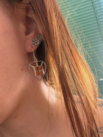 Orecchini a Cuore in Argento 925 con Ambra Baltica Naturale