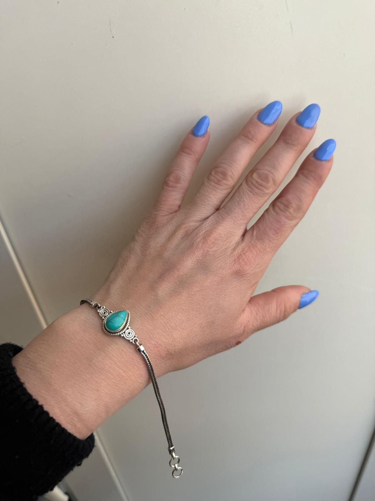 Bracciale Argento 925 Turchese Naturale - Pietra Protettiva Vintage