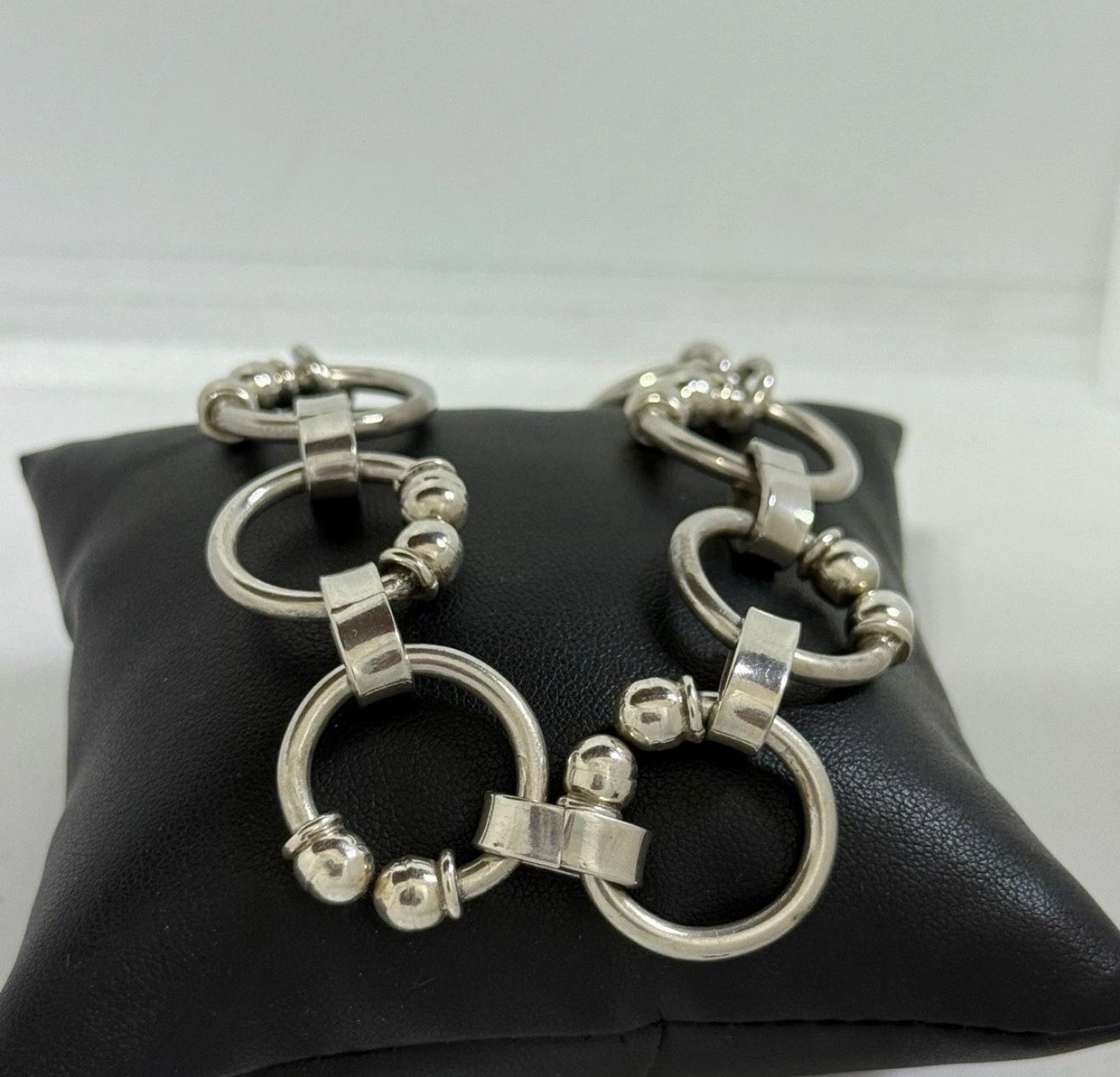Bracciale Argento 925 Cerchi e Sfere Maglia Particolare - Design Unico