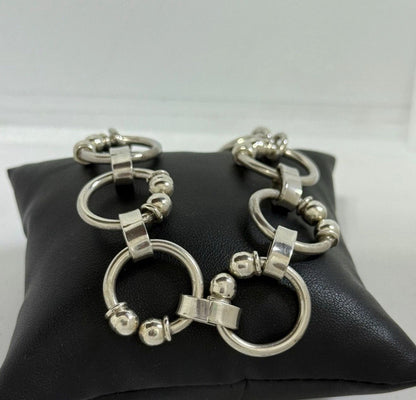 Bracciale Argento 925 Cerchi e Sfere Maglia Particolare - Design Unico