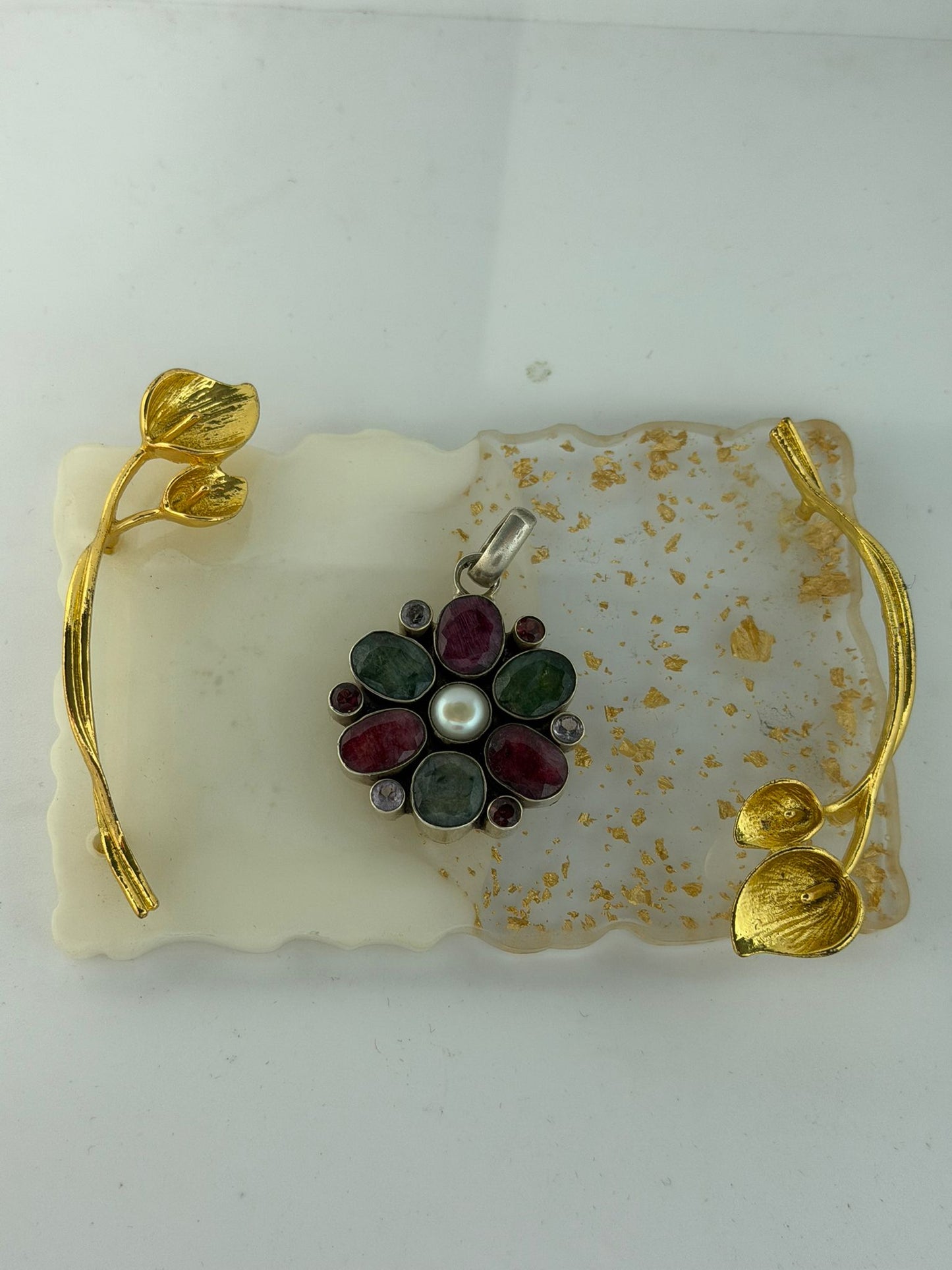 Collana in argento 925 fiore con pietre preziose – Artigianale