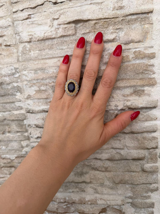Anello Argento 925 Dorato Art Déco con Ametista Viola – Pezzo Unico
