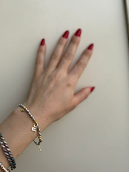 Bracciale Argento 925 Pepite Ciondoli Oro 18kt Cuori Serpenti Zirconi