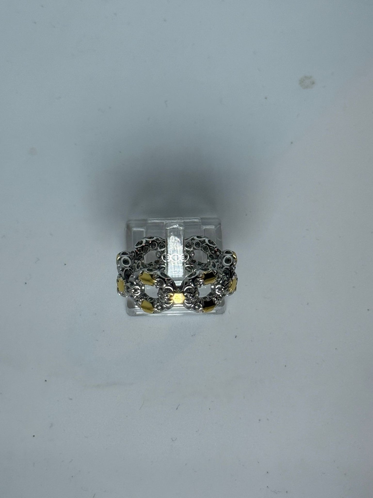 Anello Catena Groumette Traforata Argento 925 e Oro | Misura 18-19 | Pezzo Unico