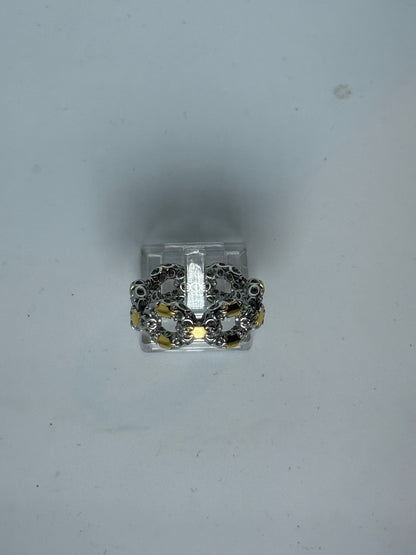 Anello Catena Groumette Traforata Argento 925 e Oro | Misura 18-19 | Pezzo Unico
