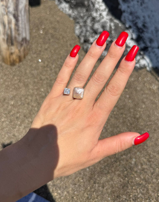 Anello in argento 925 perla e cristallo di rocca