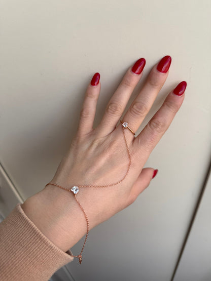 Baciamano Argento 925 Oro Rosa con Cuori Bianchi – Anello e Bracciale Regolabile Pezzo Unico