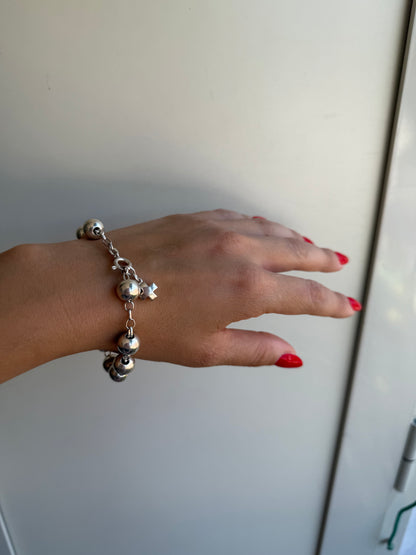 Bracciale in Argento 925 Sfere Lisce Grandi con Croce Pendente
