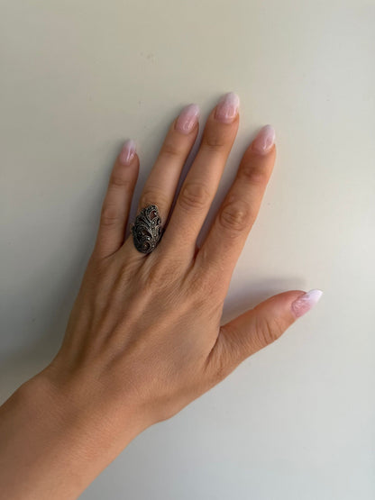 Anello ghirigori con marcasiti in argento 925 – Design art déco artigianale