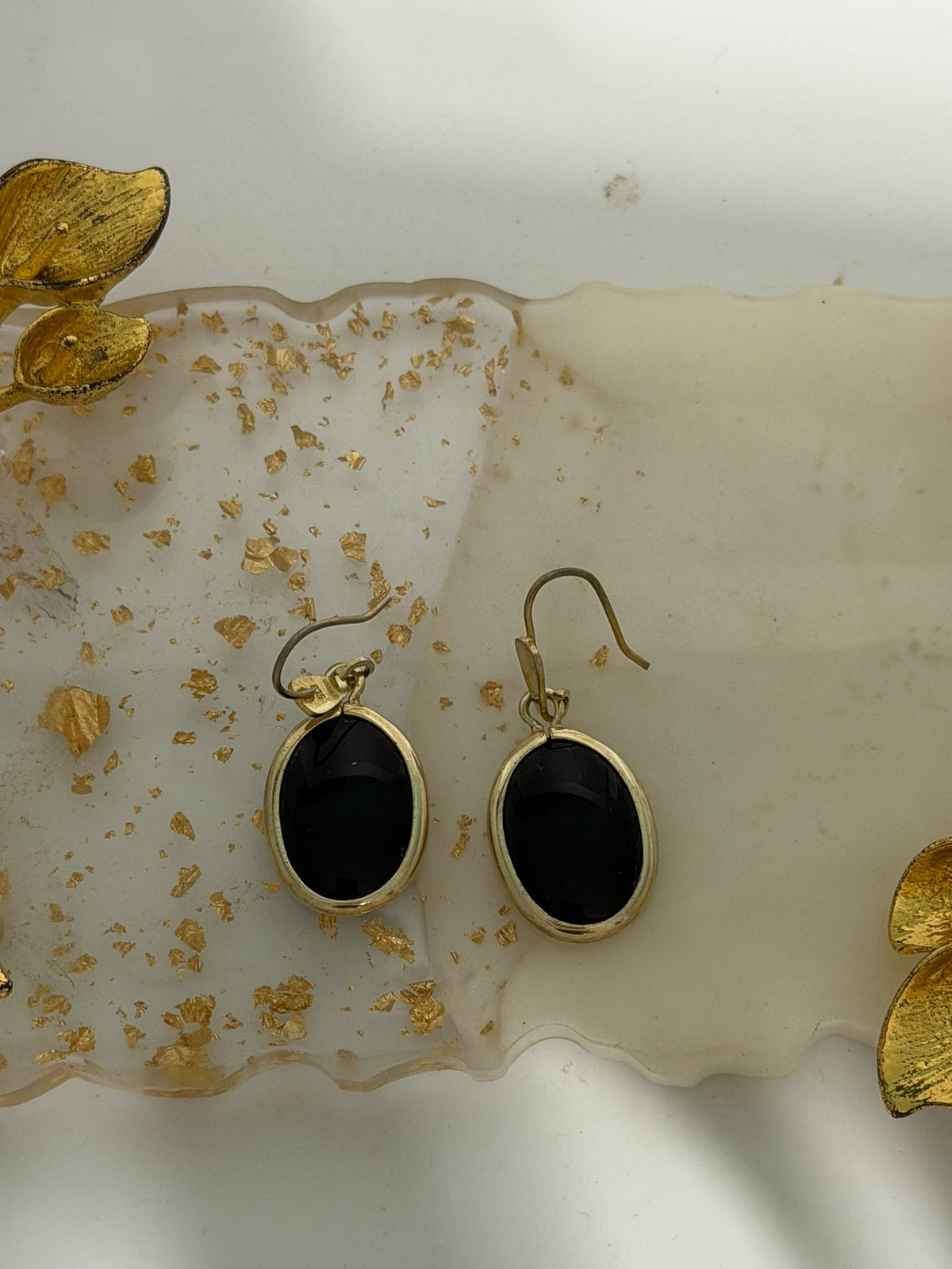 Orecchini in Argento 925 Dorato con Pietra Onice Nera | Artigianali