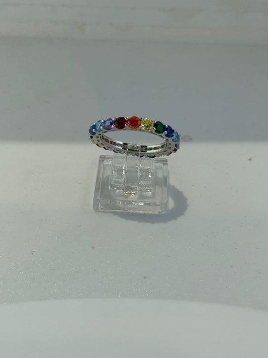 Anello Tennis Argento 925 Pietre Multicolor | Misura 19 | Pezzo Unico