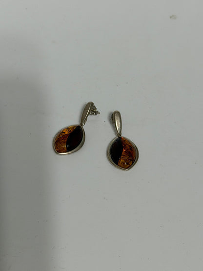 Orecchini a Goccia in Argento 925 con Ambra Tre Colori – Pietra Naturale