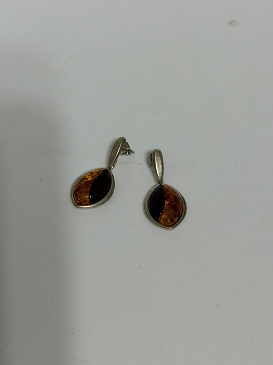 Orecchini a Goccia in Argento 925 con Ambra Tre Colori – Pietra Naturale