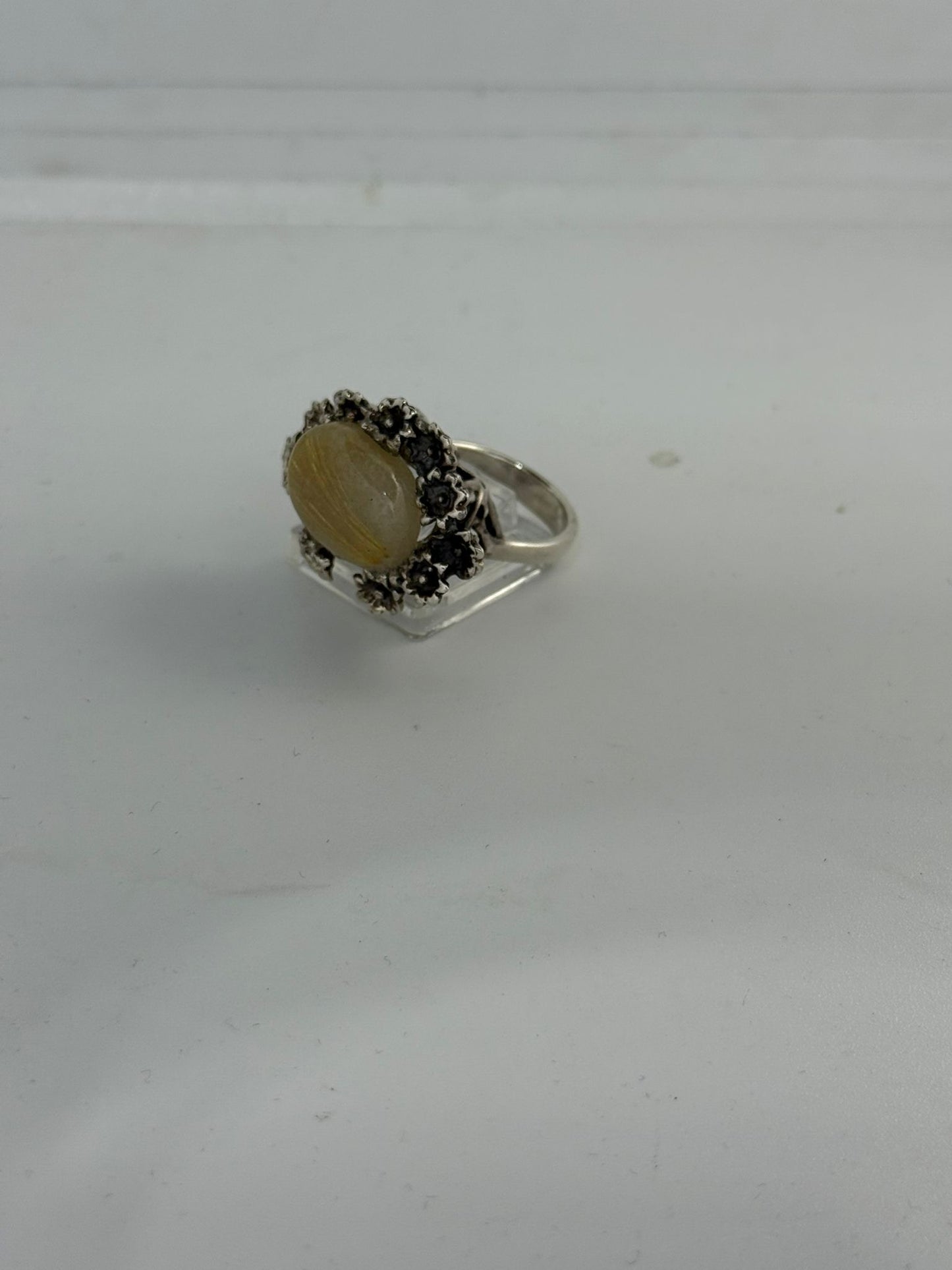 Anello Fiori e Agata Striata in Argento 925