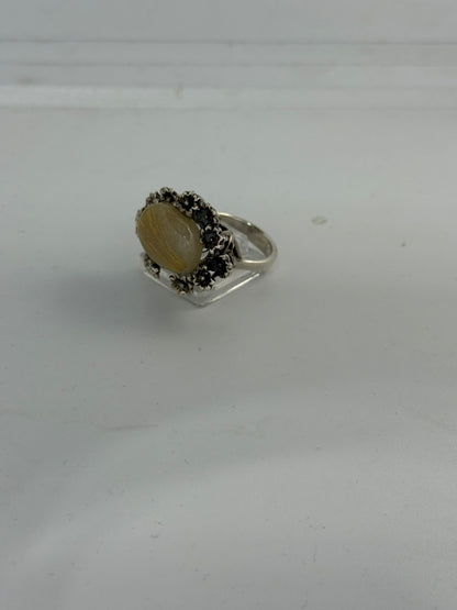 Anello Fiori e Agata Striata in Argento 925