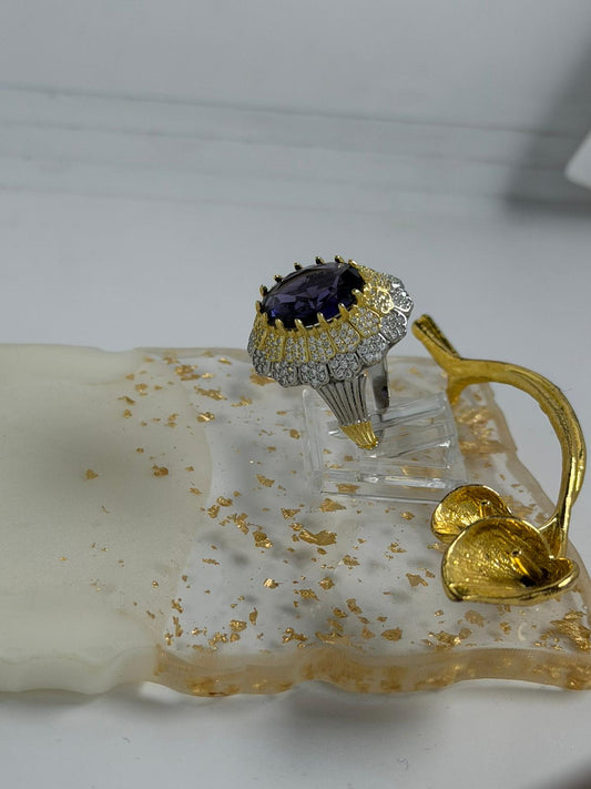 Anello Argento 925 Dorato Art Déco con Ametista Viola – Pezzo Unico