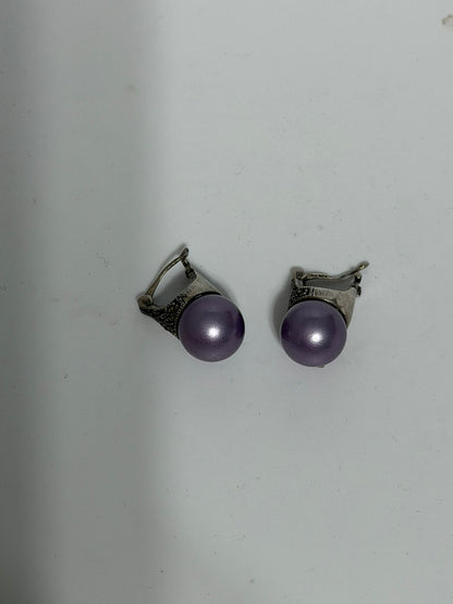 Orecchini in Argento 925 con Marcasiti e Perle Viola – Stile Retrò