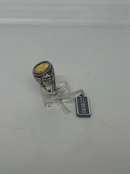 Anello in argento 925 moneta e pietra rossa