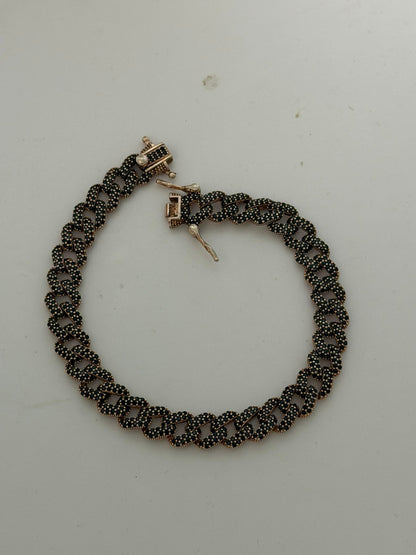 Bracciale Groumette in argento 925 bagnato oro rosa con zirconi neri – Artigianale