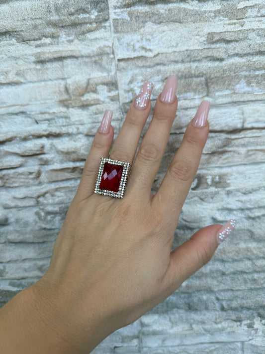 Anello in argento 925 pietra rossa
