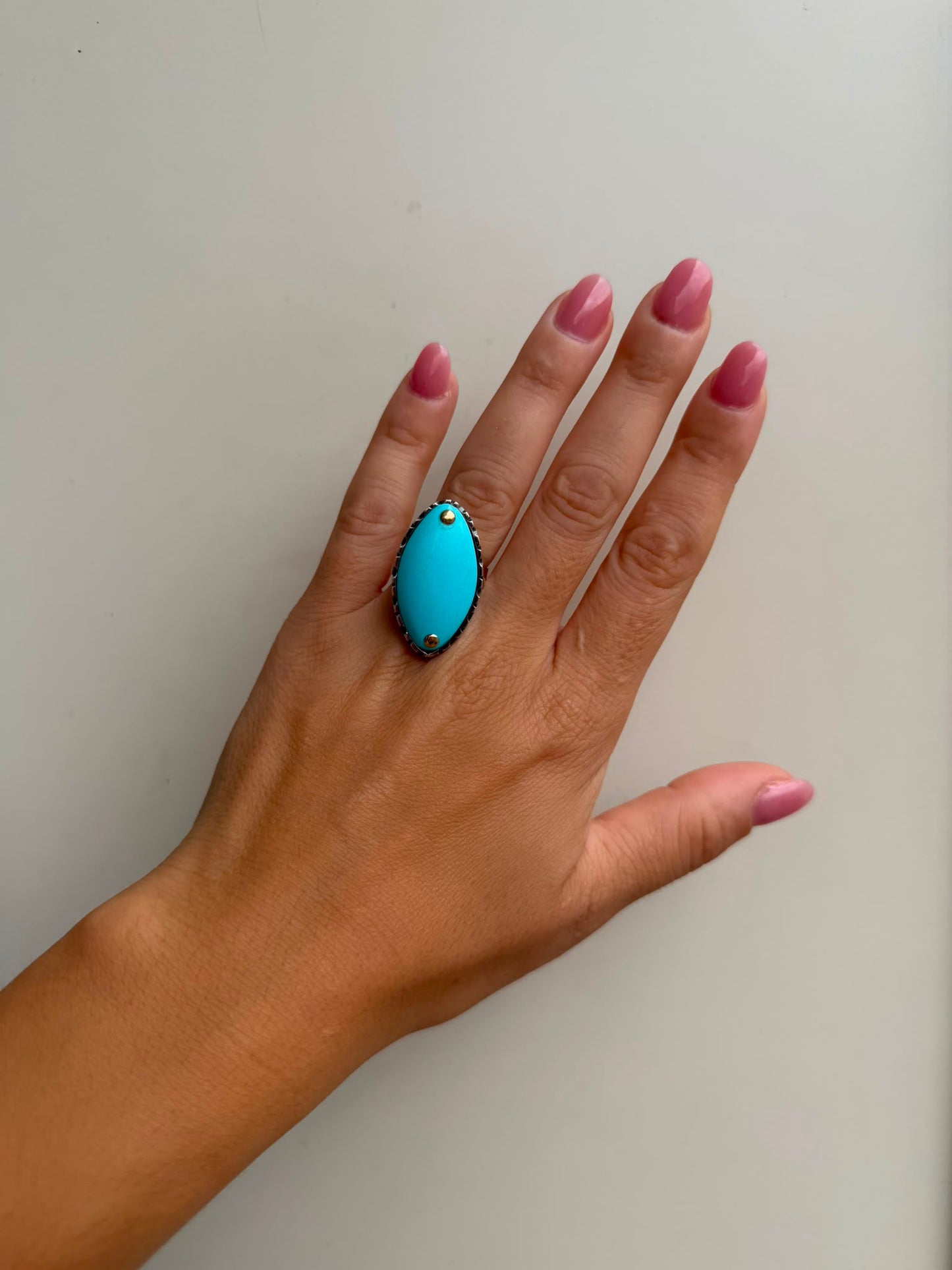 Anello Bottone in Argento 925 con Turchese – Pezzo Unico