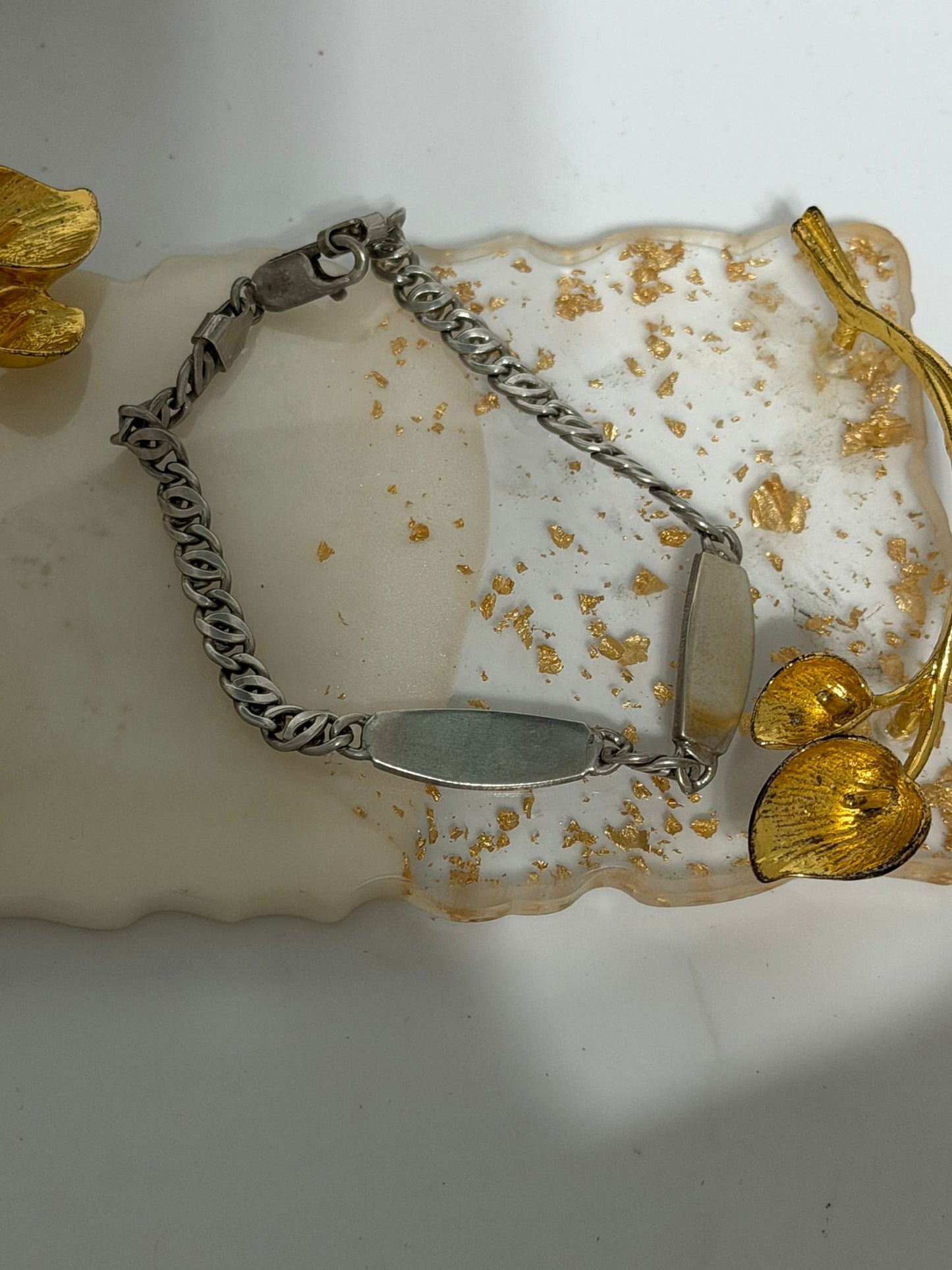 Bracciale in Argento 925 con Due Targhette e Maglia Particolare — 20 cm