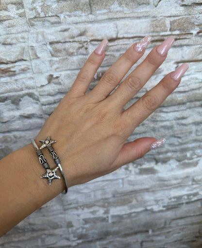 Bracciale Stelle in Argento 925 Stile Etnico – Regolabile con Doppia Stella