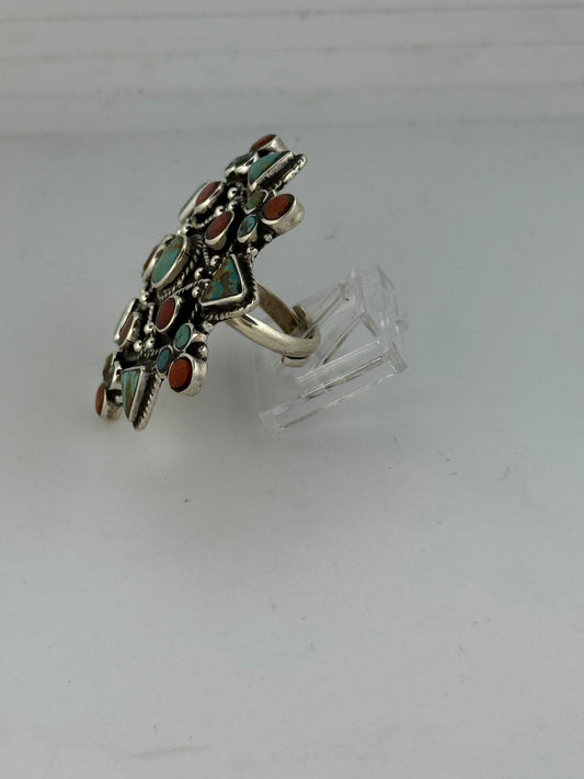 Anello in argento 925 turchese e corallo