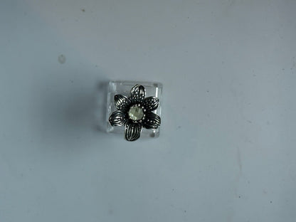 Anello Fiore Argento 925 con Pietra Centrale Gialla | Regolabile | Pezzo Unico