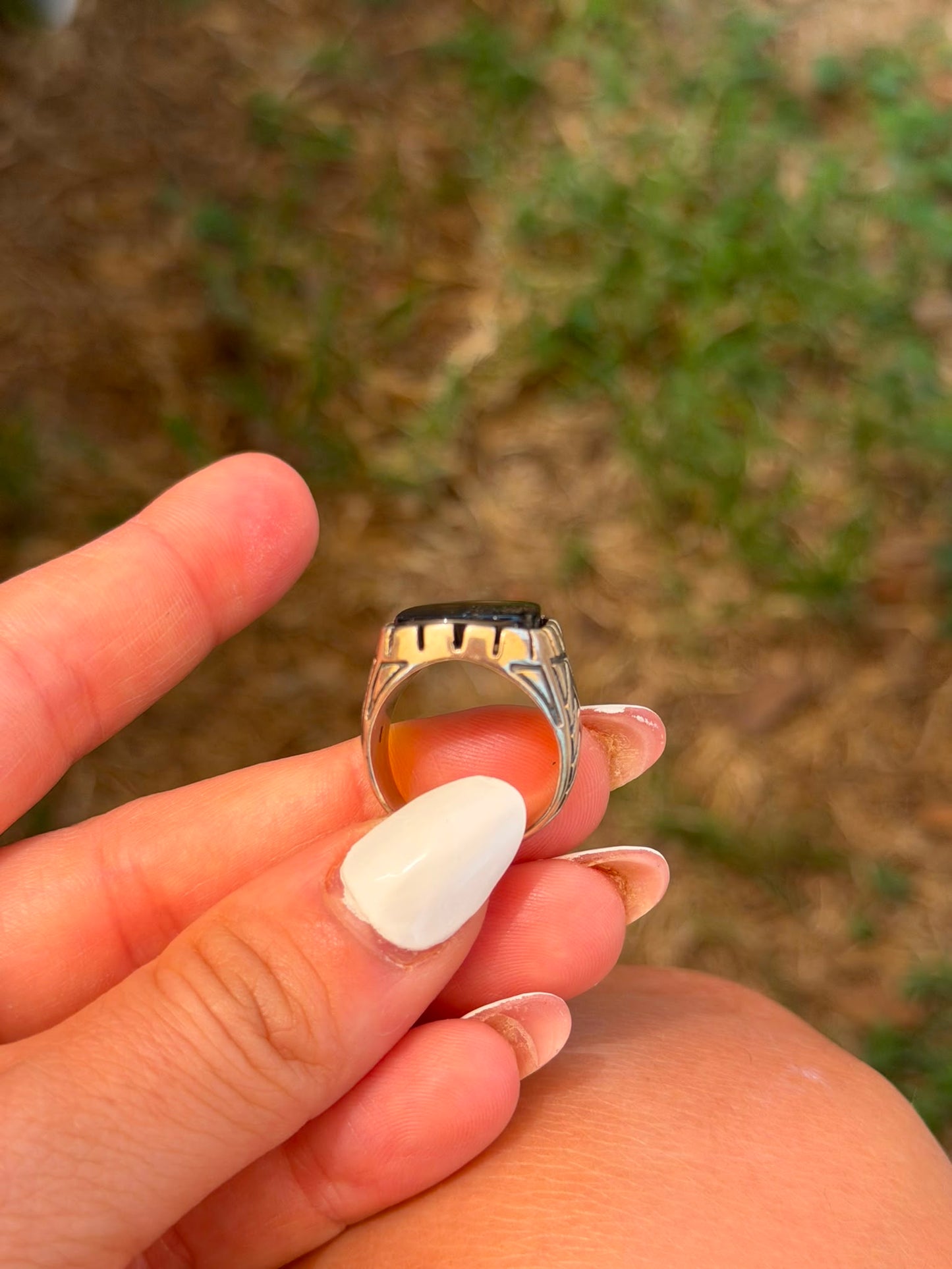 Anello Quadrato in Argento 925 con Pietra Onice Nero