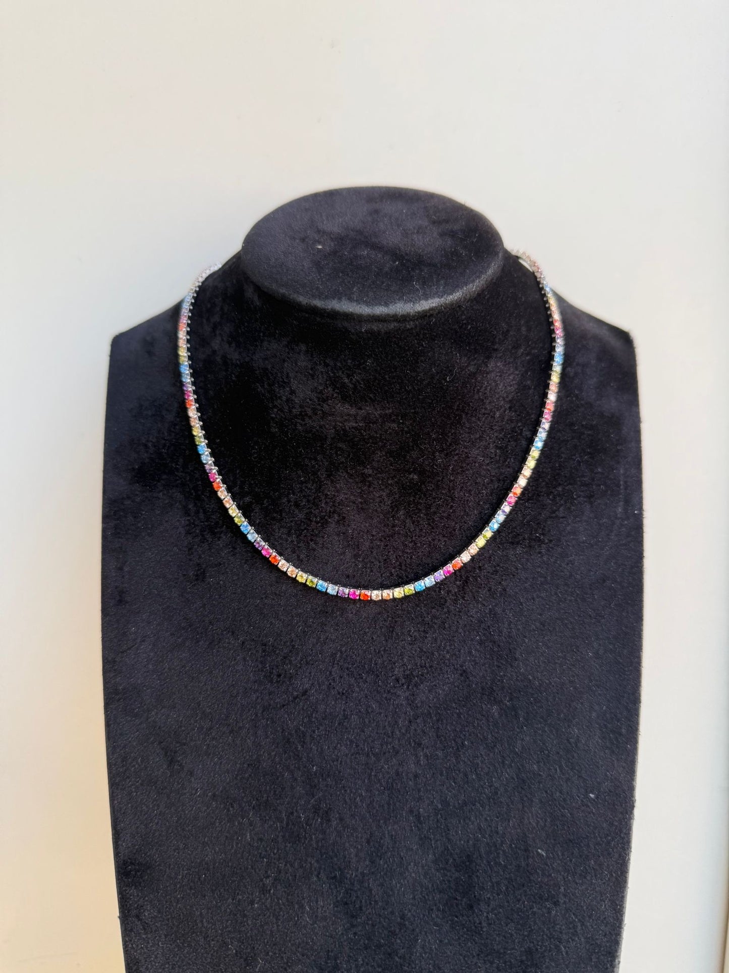 Collana Tennis Girocollo Argento 925 con Pietre Multicolor – Pezzo Unico
