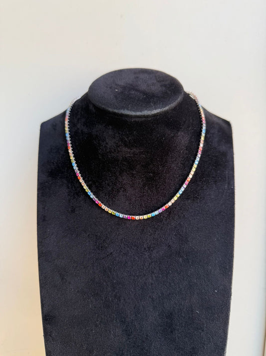Collana Tennis Girocollo Argento 925 con Pietre Multicolor – Pezzo Unico