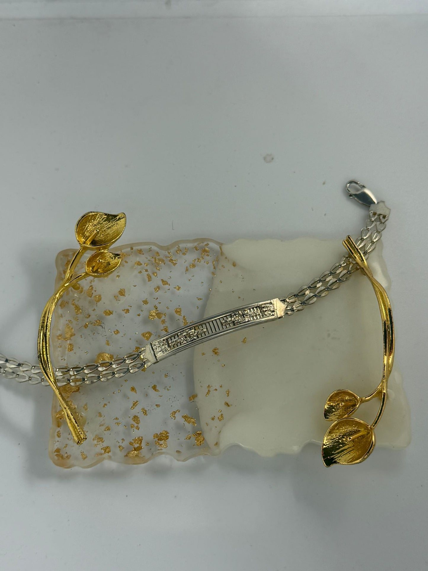 Bracciale Dorato con Targhetta Diamantata in Argento 925 – Artigianale