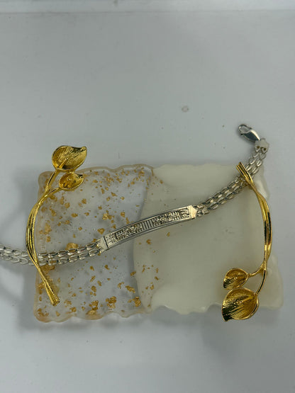 Bracciale Dorato con Targhetta Diamantata in Argento 925 – Artigianale