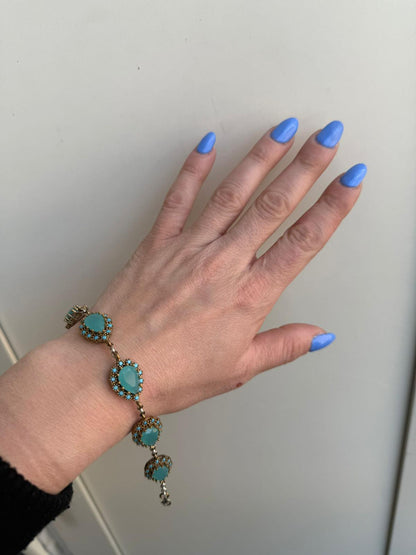 Bracciale Argento 925 Bronzo Calcedonio Azzurro Turchese - Taglio Sfaccettato
