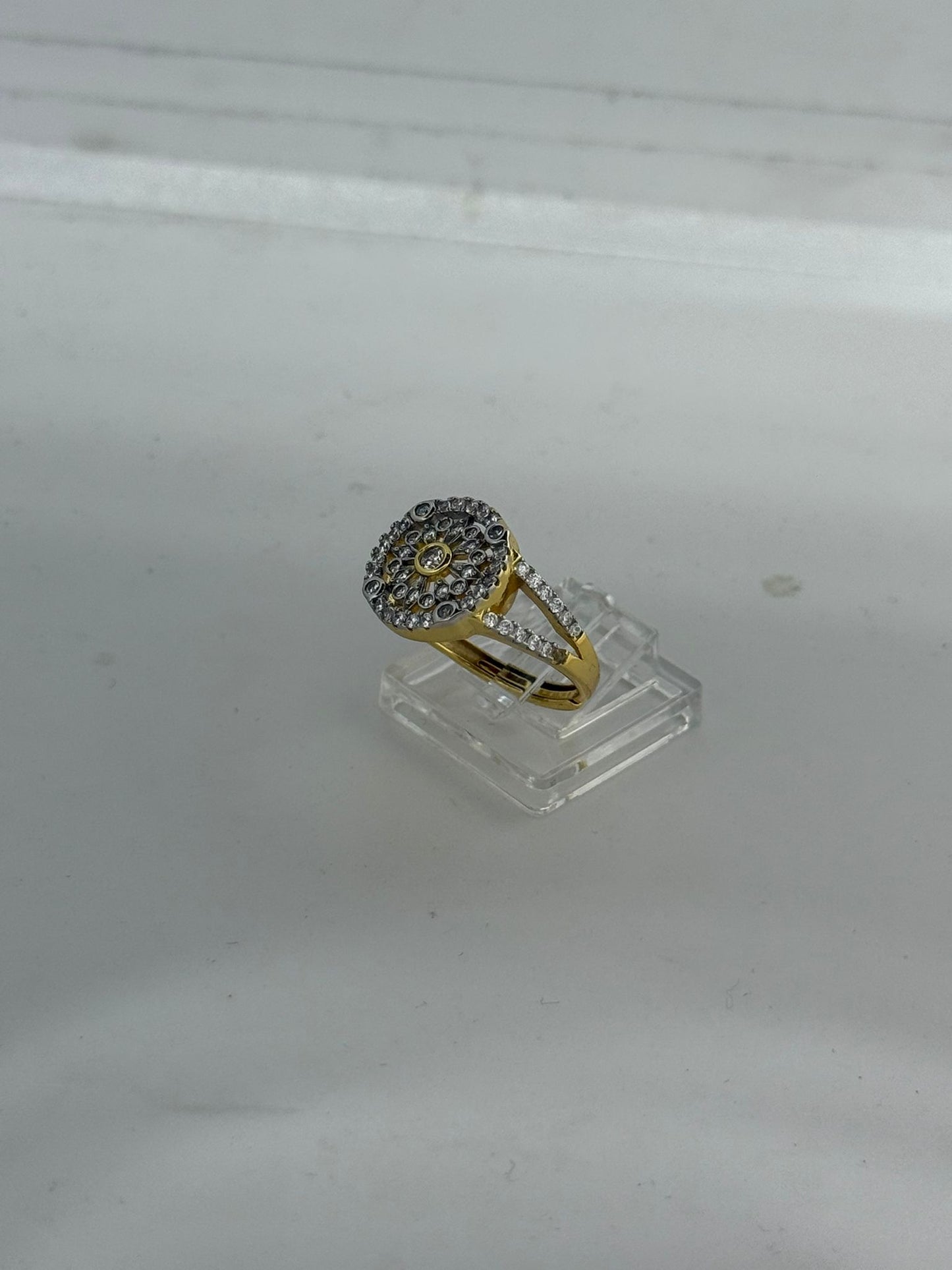 Anello Art Déco Fiore Argento 925 Oro con Pietre Bianche | Regolabile | Pezzo Unico