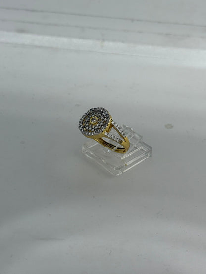Anello Art Déco Fiore Argento 925 Oro con Pietre Bianche | Regolabile | Pezzo Unico