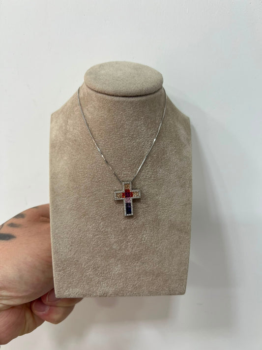 Collana in argento 925 con croce multicolor