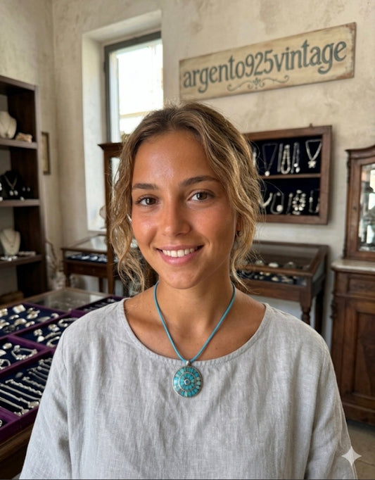 Collana in Argento 925 con Amuleto e Pietre Turchese Naturali