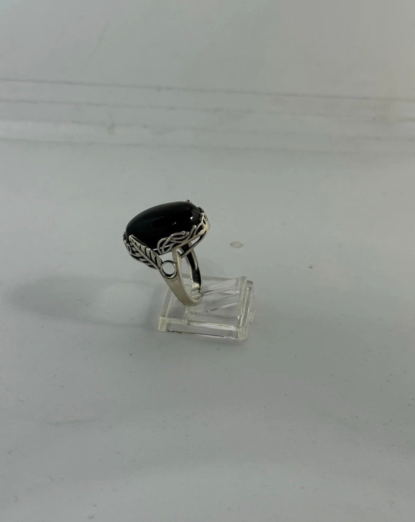 Anello in Argento 925 con Pietra Onice Nero Ovale – Misura 20
