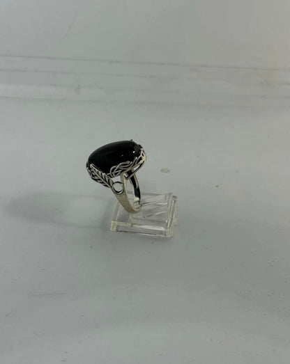 Anello in Argento 925 con Pietra Onice Nero Ovale – Misura 20