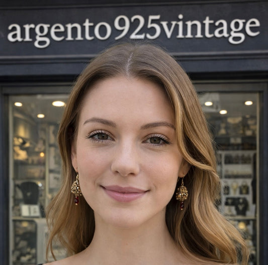 Orecchini Argento 925 Oro Rosa Sfere Martellate con Corniola – Pendenti 4 cm Pezzo Unico